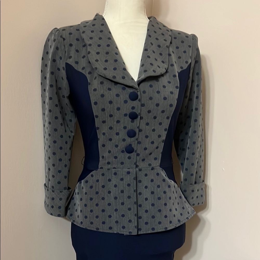 Stop Staring polka dot pinup vintage midi stretchy peplum dress - Picture 2 of 7